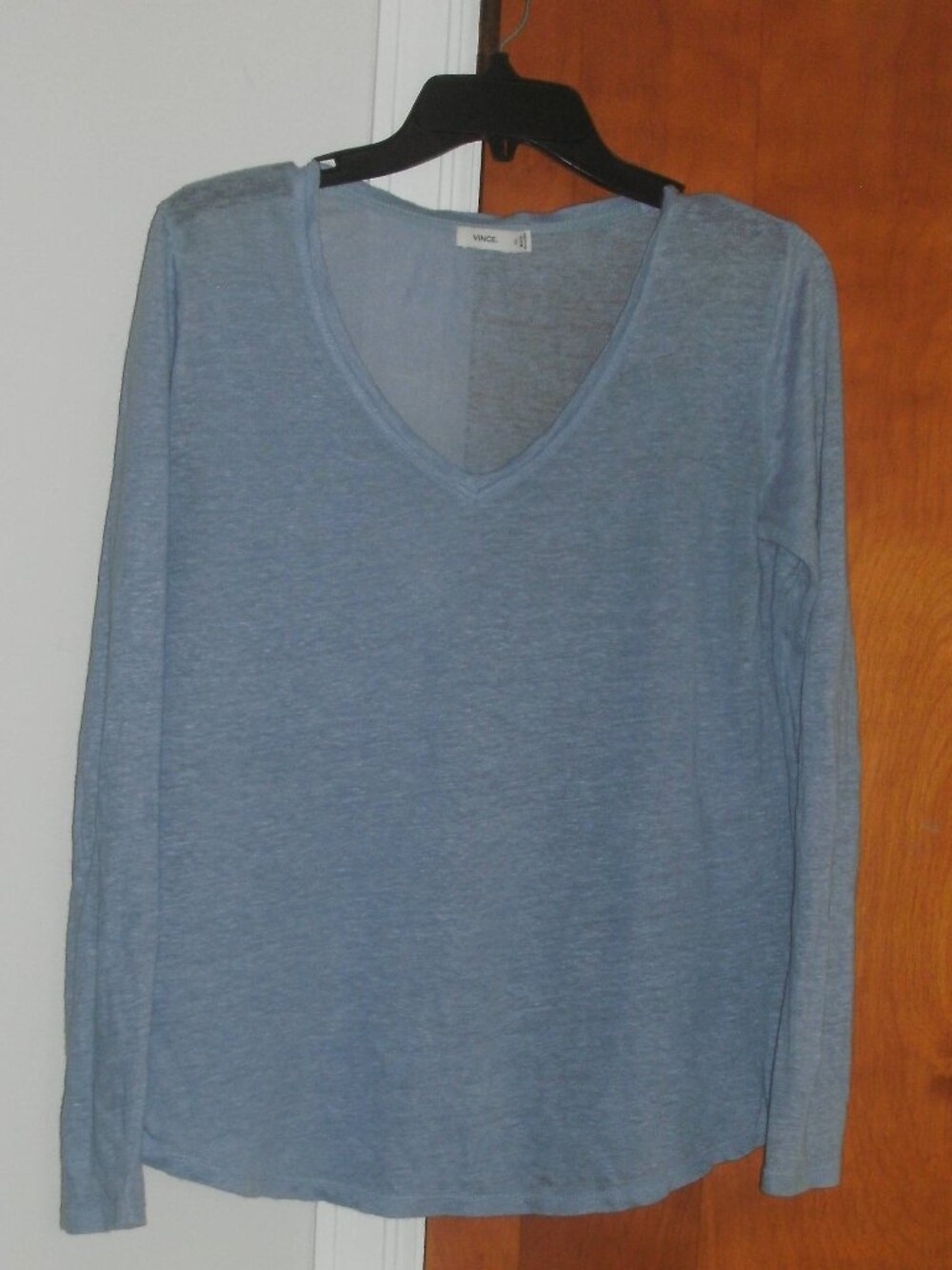 VINCE Blue Heather Long Sleeve V Neck Top Tee Shirt Lightweight Knit size XS